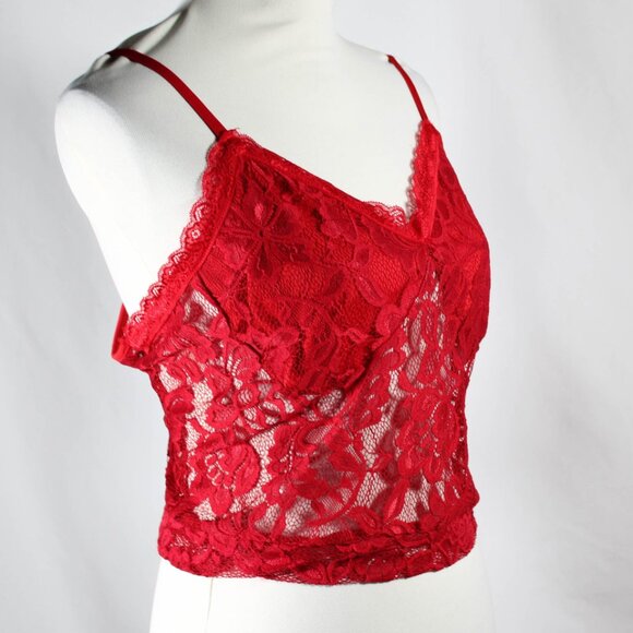 Bold Sexy Red Lace Cropped Cami Plus Size 4XL Adjustable Straps - Picture 4 of 9